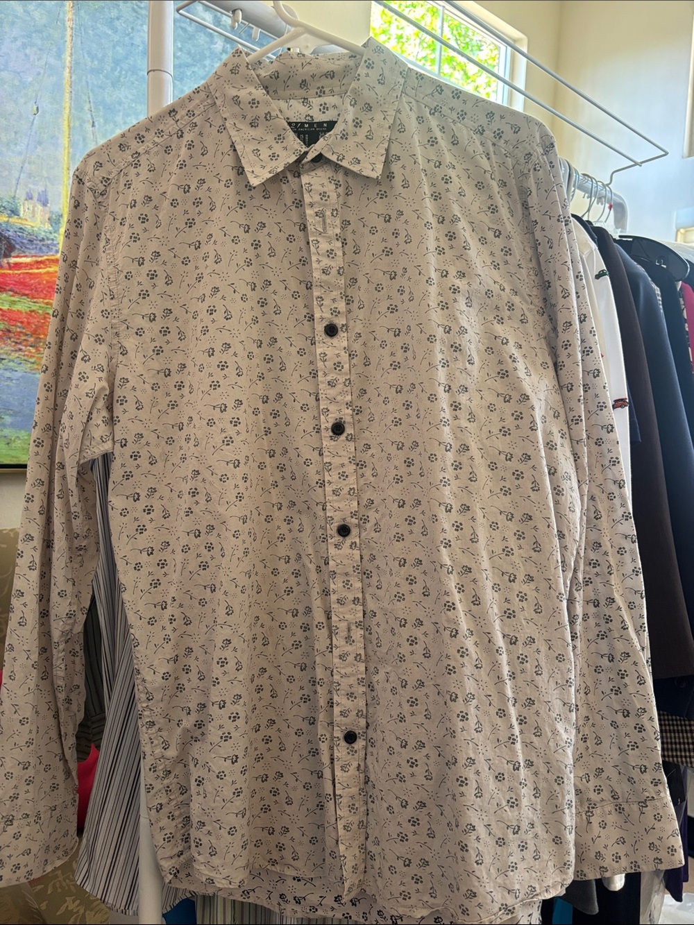 21Men Cream Button-Up Shirt with Black Floral Print